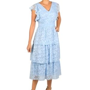 648D Julia Jordan Women's V-Neck Flutter-Sleeve Tiered Dress